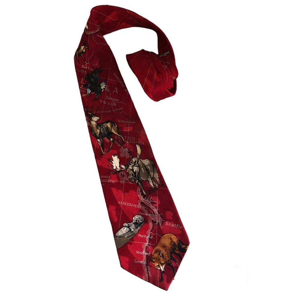 Vintage World Wildlife Fund Silk Tie - Fox Moose Otter Deer Eagle Caribou Bear